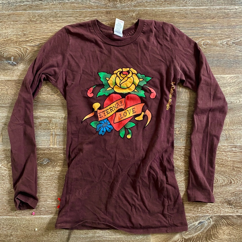 Ed Hardy Eternal Love Brown Long Sleeve Shirt